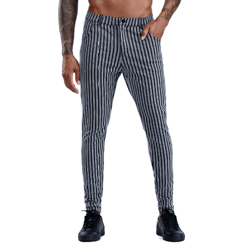 Men's Casual Pants Striped Print Youth Mid Waist Plus Size Trousers