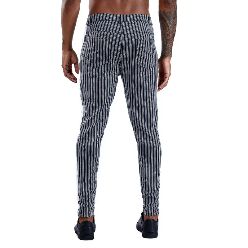 Men's Casual Pants Striped Print Youth Mid Waist Plus Size Trousers