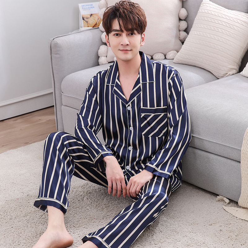 Title 4, Imitation Silk Couple Pajamas Striped Ladies An...