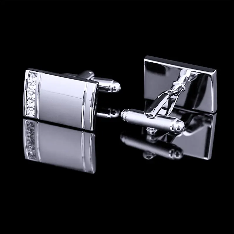 High Quality Silver Diamond Cufflinks Men's Business French Cuff