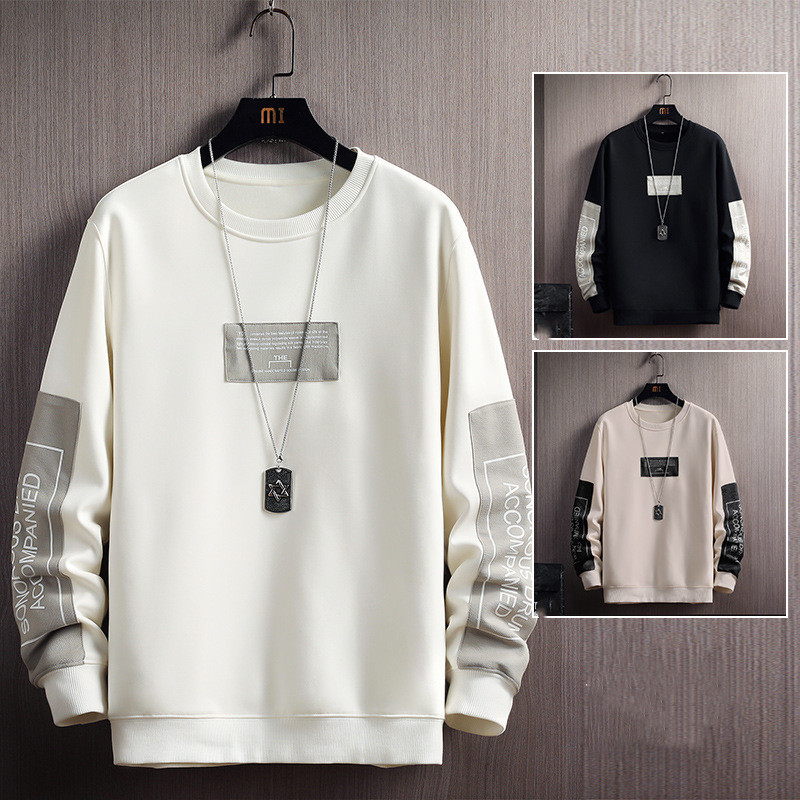 Round Neck Sweater Men's Long-Sleeved T-Shirt Loose Trend All-Match Top