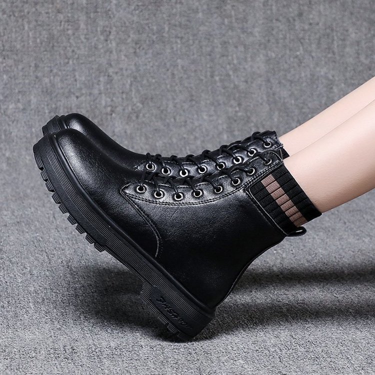 Fashion Martin Boots Mid-heel Increase Sock Boots Lace-up Short Boots