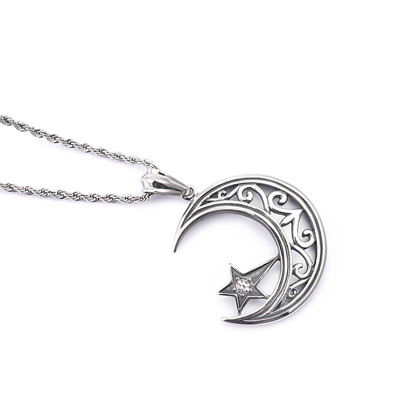 Star Moon Titanium Steel Men's Pendant Necklace