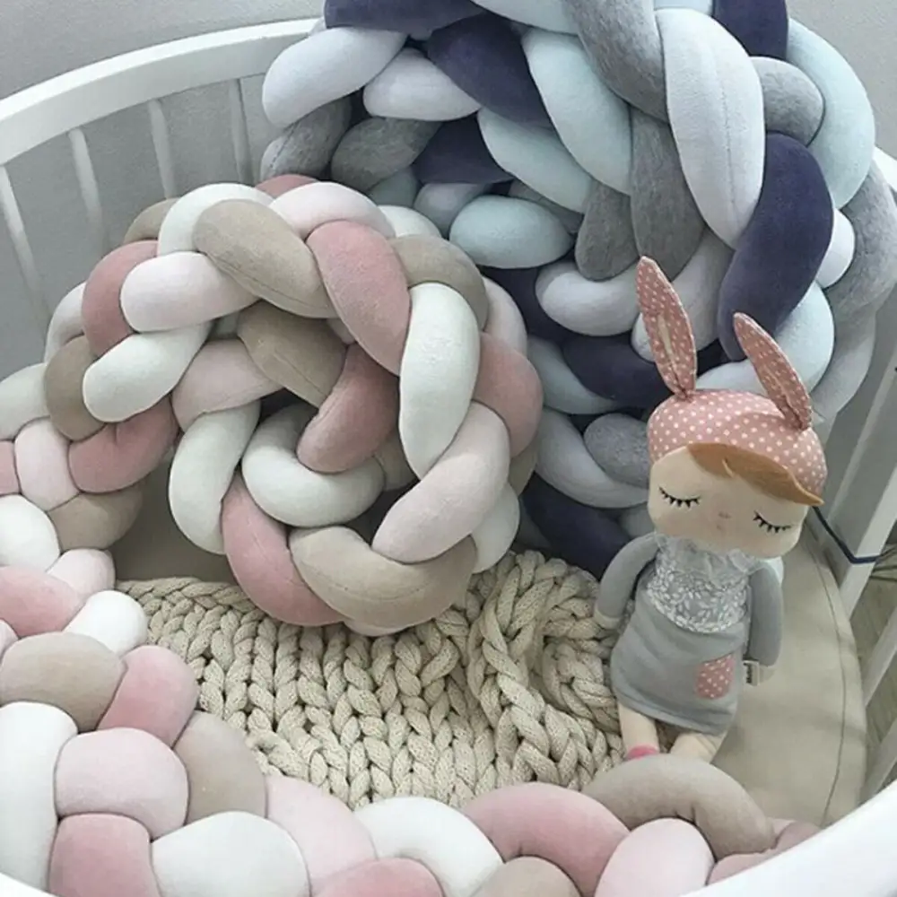 Heightening Baby Braided Crib Bumpers Knot Long Pillow Cushion