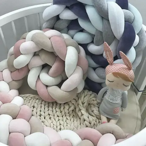 Heightening Baby Braided Crib Bumpers Knot Long Pillow Cushion