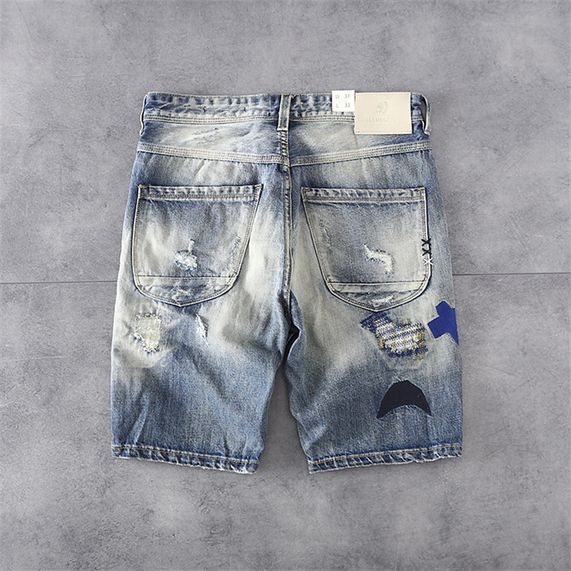 Broken Patch European and American Men's Denim Short Pants