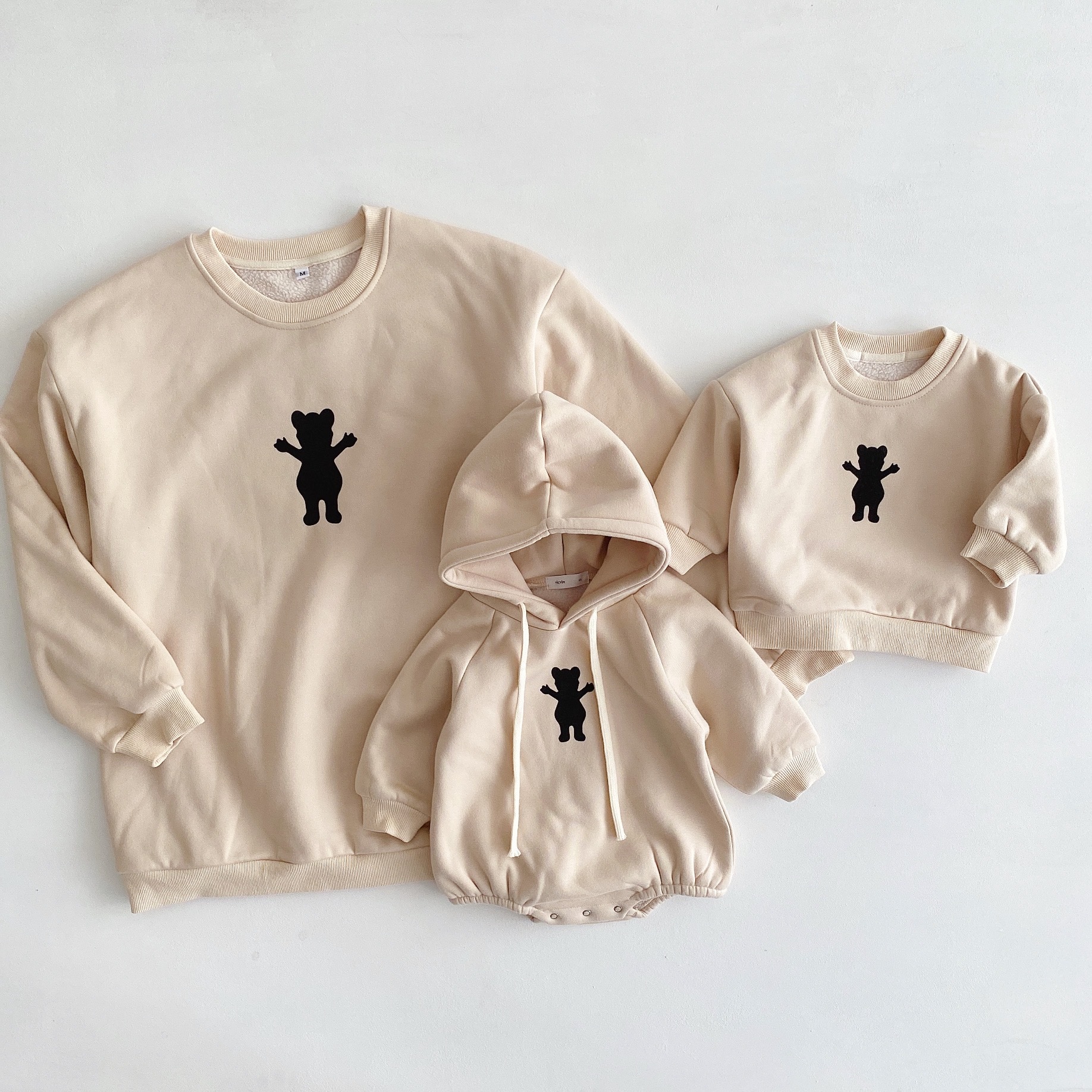 Family Look Colors Cartoon Bear Thicken Warm Long Sleeve