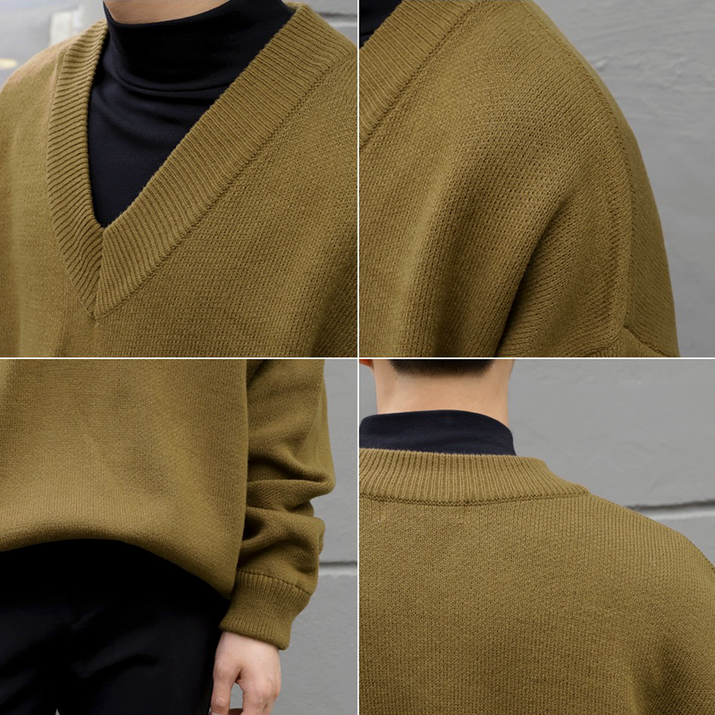 Fall V-Neck Sweater Men's Korean Style Loose Lazy knit Sweater