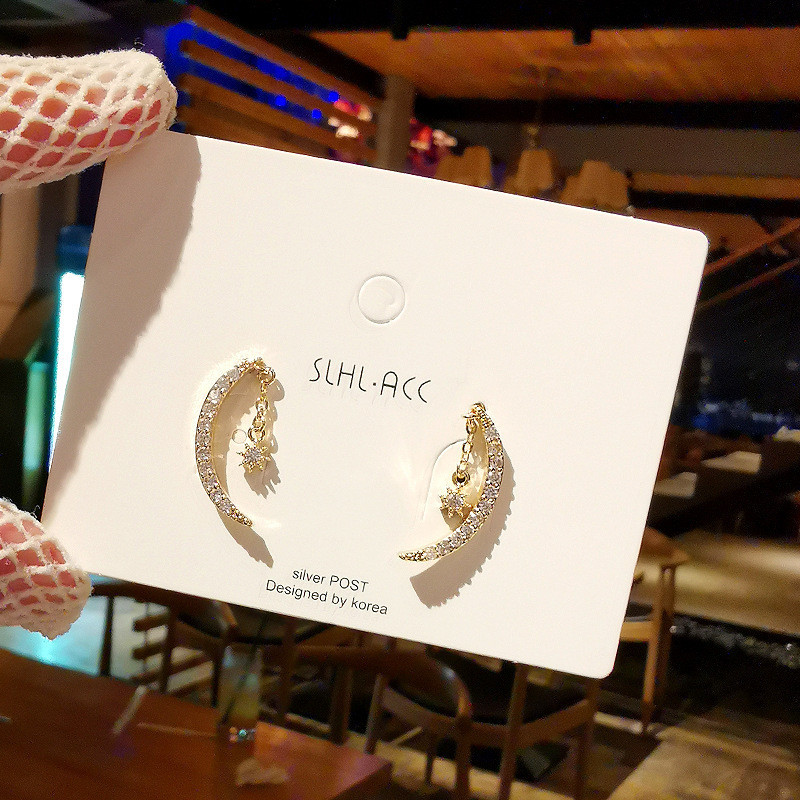 Fashion Micro Zircon Moon Earrings