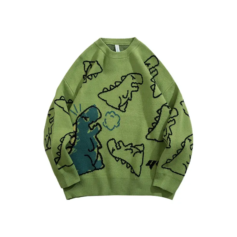 Dinosaur Cartoon Pattern Knitted Sweater Japanese