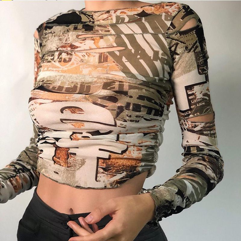Single Product Street Style Long-sleeved Round Neck Printed T-shirt