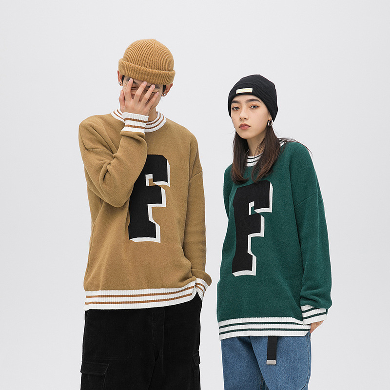 Korean Style College Style Big Letter Print Stand Up Collar Wweater