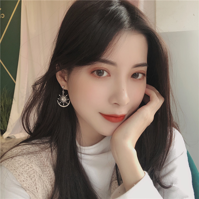 Micro Inlaid Star And Moon Earrings Temperament Simple Ins Girl Earrings