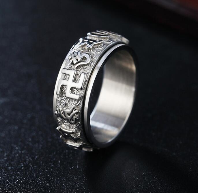 Stainless steel six-character mantra transfer ring