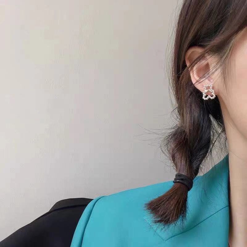 Pearl Bear Stud Earrings Fwomen Jewelry