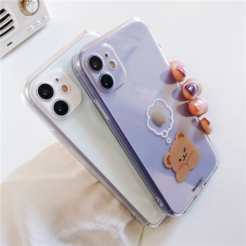 Simple Cartoon Bear Suitable For Mobile Phone Shell Apple 11promax All-Inclusive Camera XSMAX Lovers 7 Transparent Soft 8plus Anti-Fall Protective Cover - Image 2