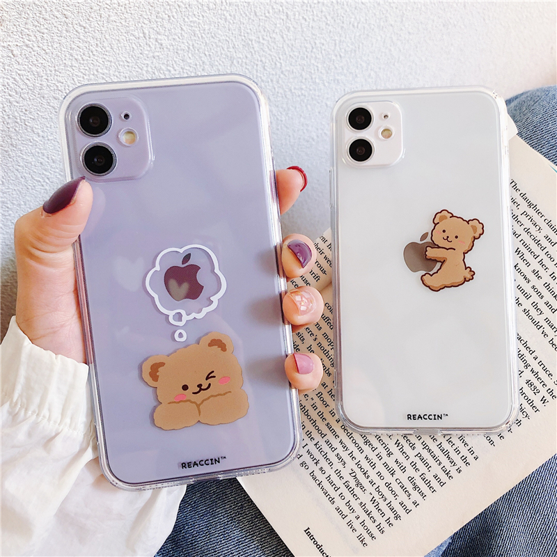 Simple Cartoon Bear Suitable For Mobile Phone Shell Apple 11promax All-Inclusive Camera XSMAX Lovers 7 Transparent Soft 8plus Anti-Fall Protective Cover