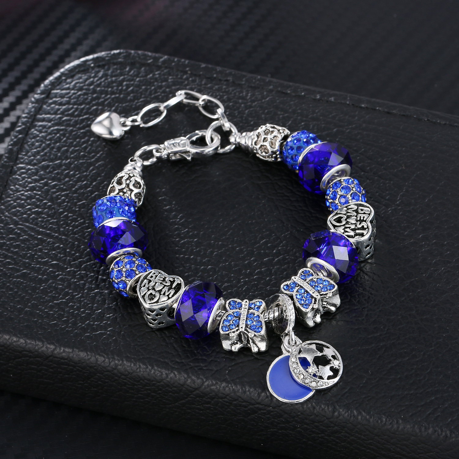 Panjia Style Sapphire Crystal Large Hole Beaded Bracelet