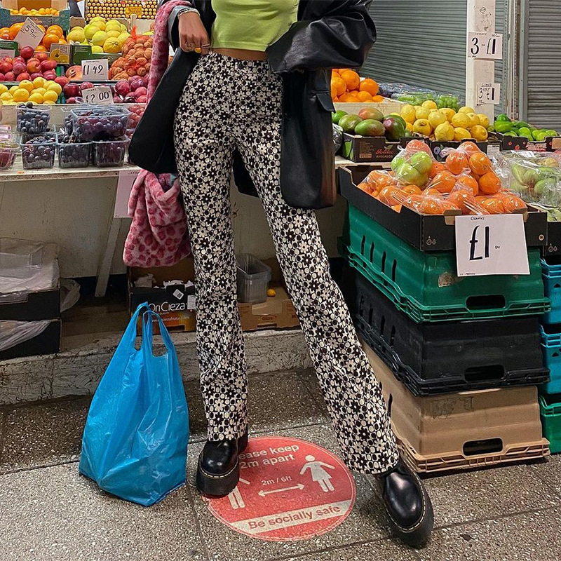 European And American Style Retro Floral Print Casual Trousers