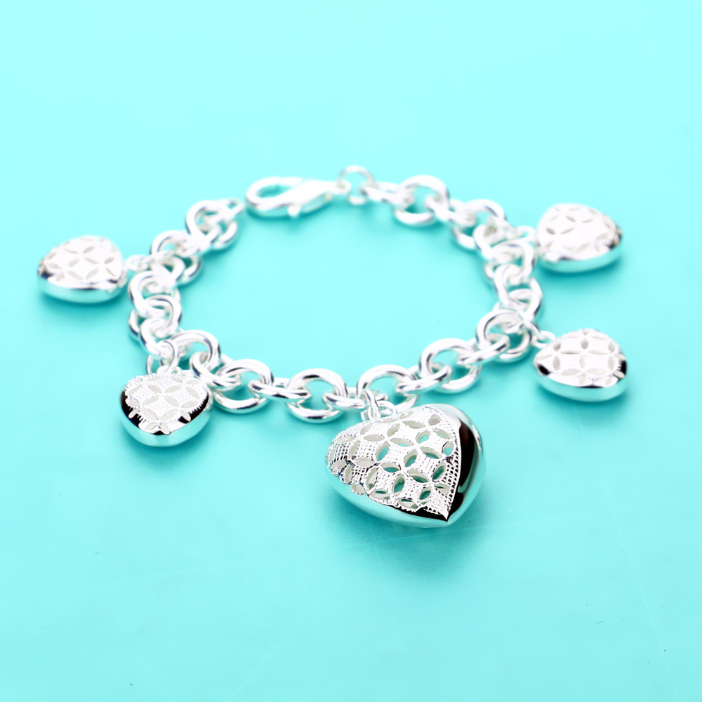 Vintage Hollow Heart Bracelet Plated S925 Silver