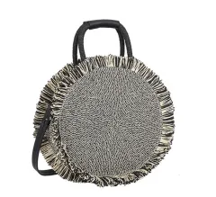 Handmade Rope Woven Straw Handbag - Black - View 1