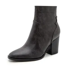 Autumn And winter Short Thick-heeled High-heeled Short Boots - Black - View 1