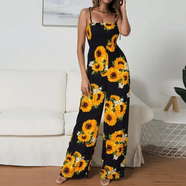 Sling Sexy Bind Printing Jumpsuits Women Overalls Blue - Shop at LoveMi