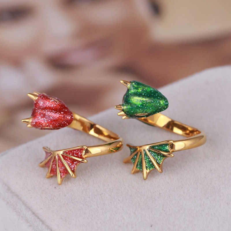 Enamel Glaze Glaze Highlights Black Knight Dragon Triceratops Open Girls Ring