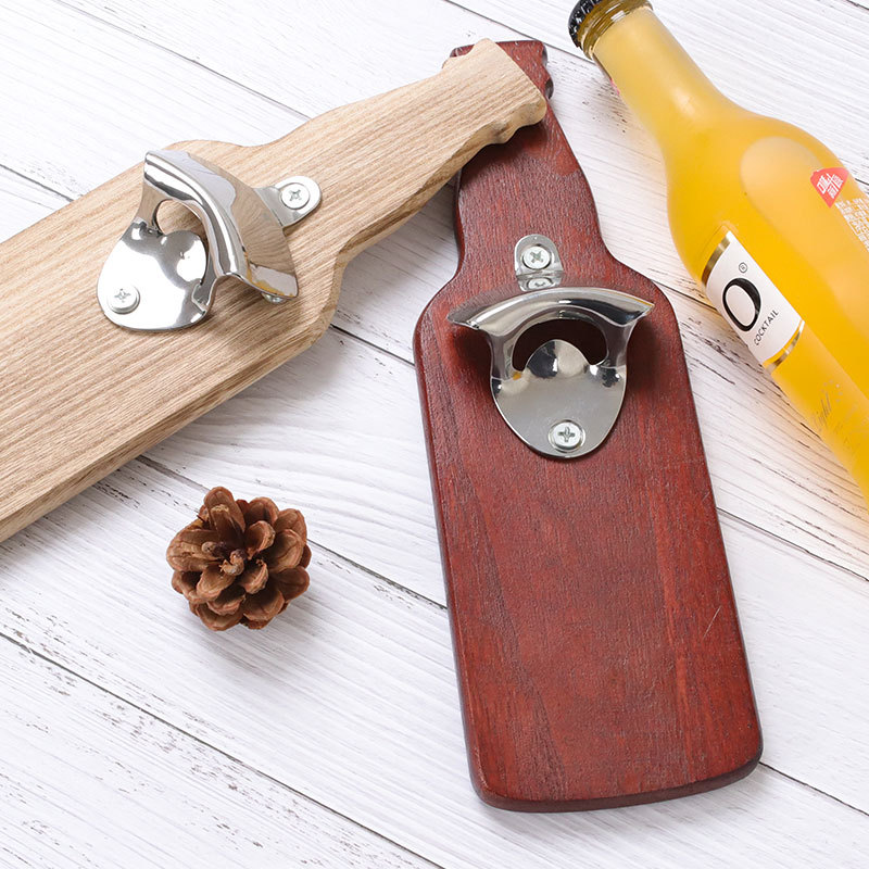 Creative Wooden Wine Bottle Shape Corkscrew Magnetic Refrigerator Magnet