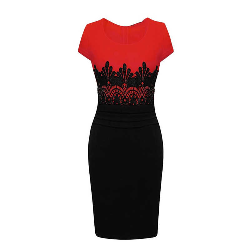 OL Stitching Lace Dress Evening Dress 