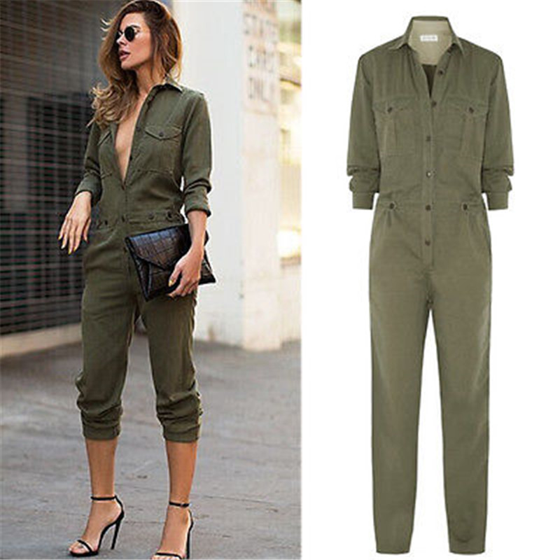Lapel Long Sleeve Women's Thin Loose Jumpsuit