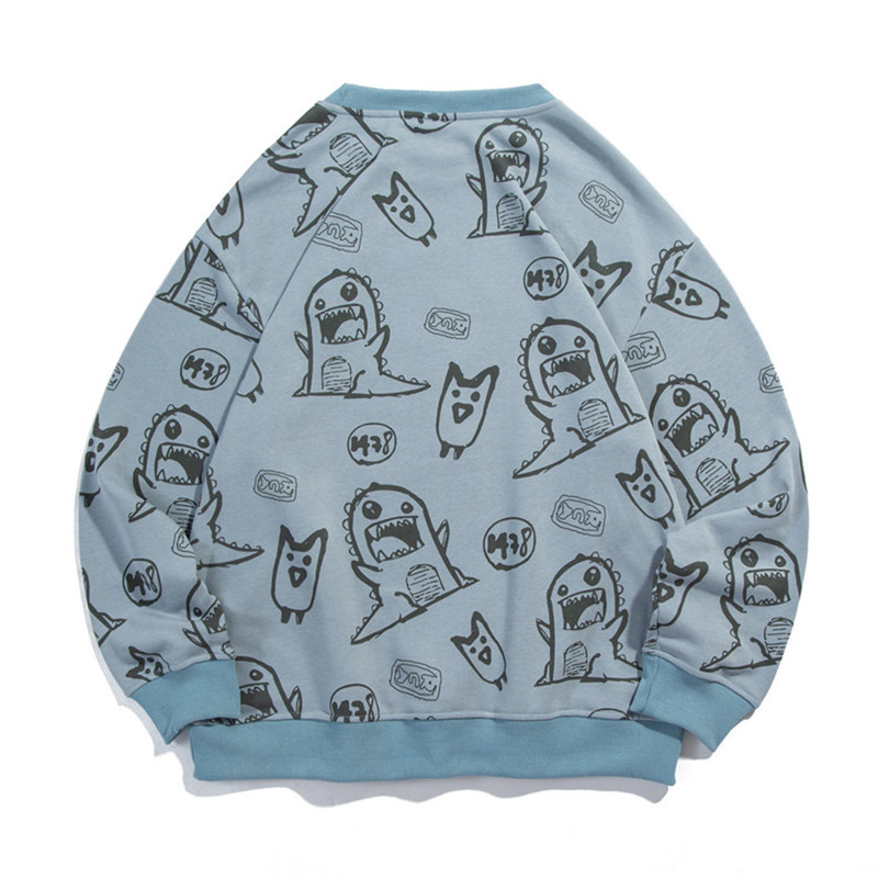 Japanese All-match full-print Cartoon Dinosaur Print Crew Neck Sweater