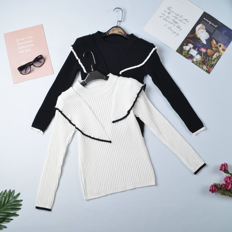 Foreign Style With Ruffled Slim College Style Thickened Short Sweater