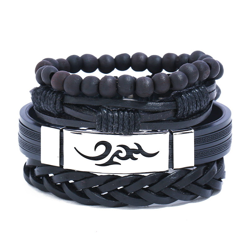 Vintage Braided Alloy Cross Leather Bracelet