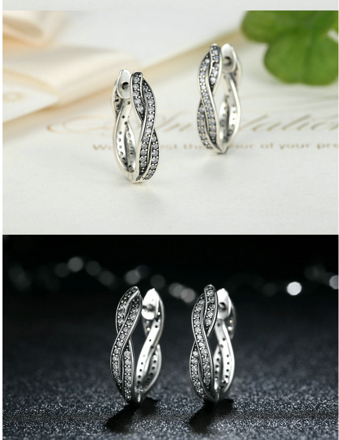 Sterling Silver S925 Earrings With Round Inlaid Retro Earrings