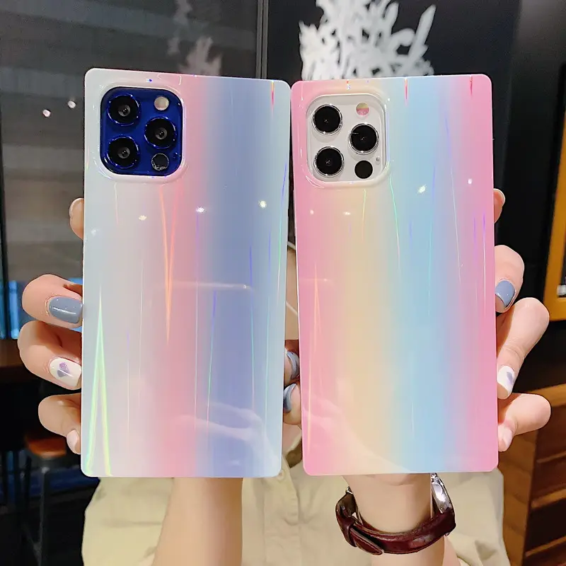 Gradient Rainbow Phone Case Laser Square Protective