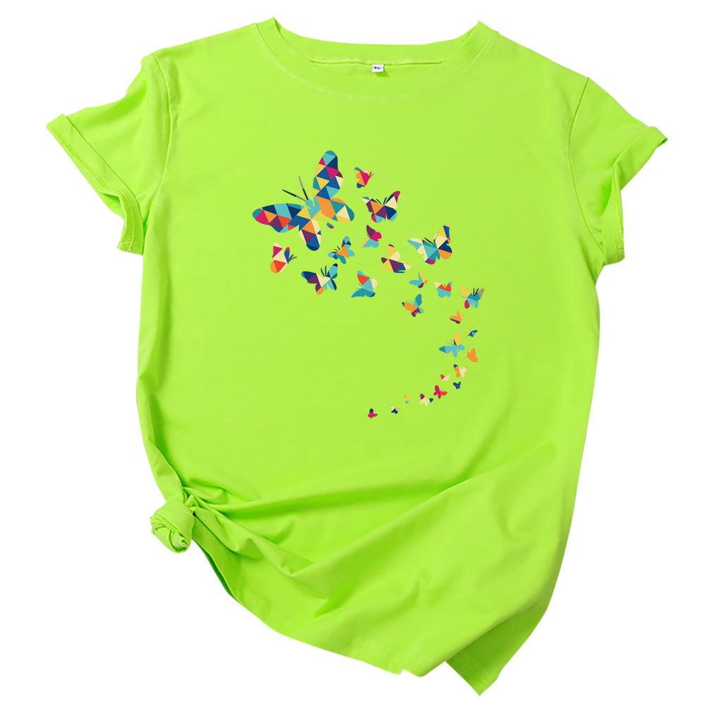 Butterfly Print Cotton Short-Sleeved T-shirt