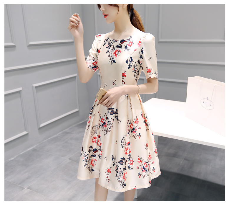  Summer Korean Version Of The New Three-Quarter Sleeve Dress Temperament Base Slim A-Line Skirt