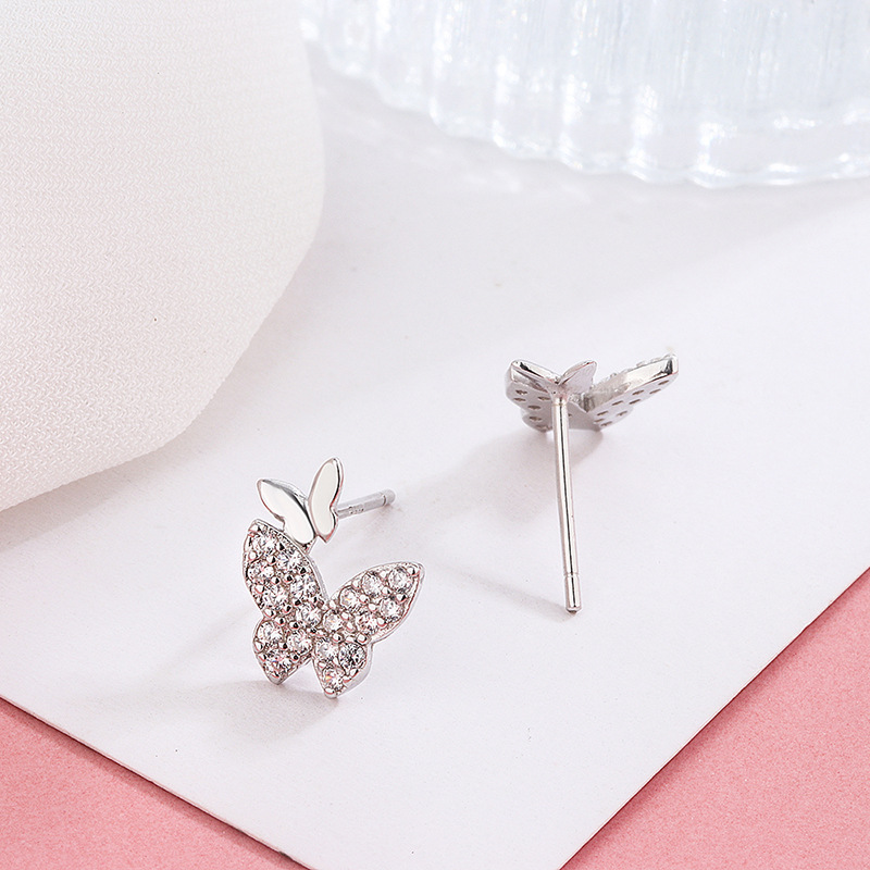 S925 Full Body Sterling Silver Two Butterfly Earrings