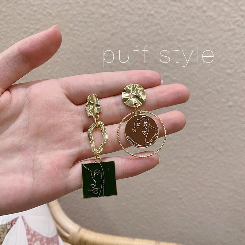 Contrasting Color Girl Face Oil Painting Earrings