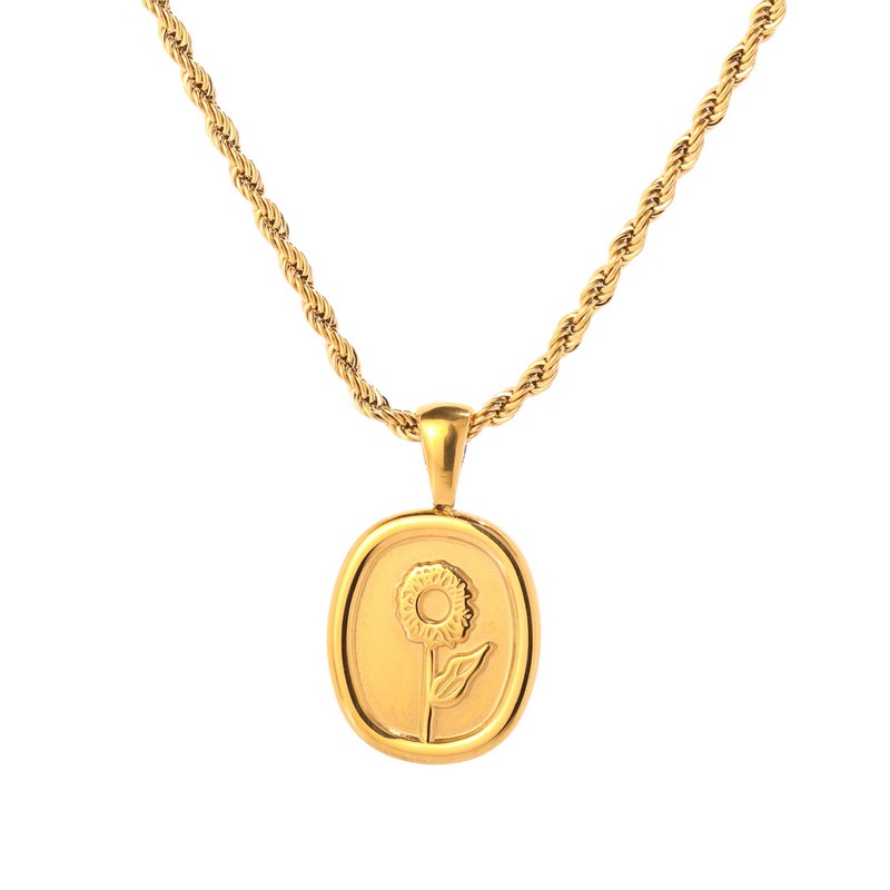 Huanmei Non-Fading Small Square Brand Flower Sunflower Necklace