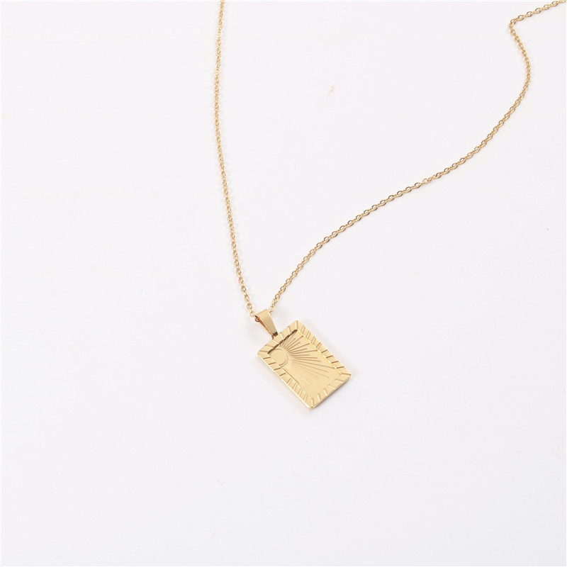 Titanium Steel Gold-Plated Sun And Moon Square Necklace