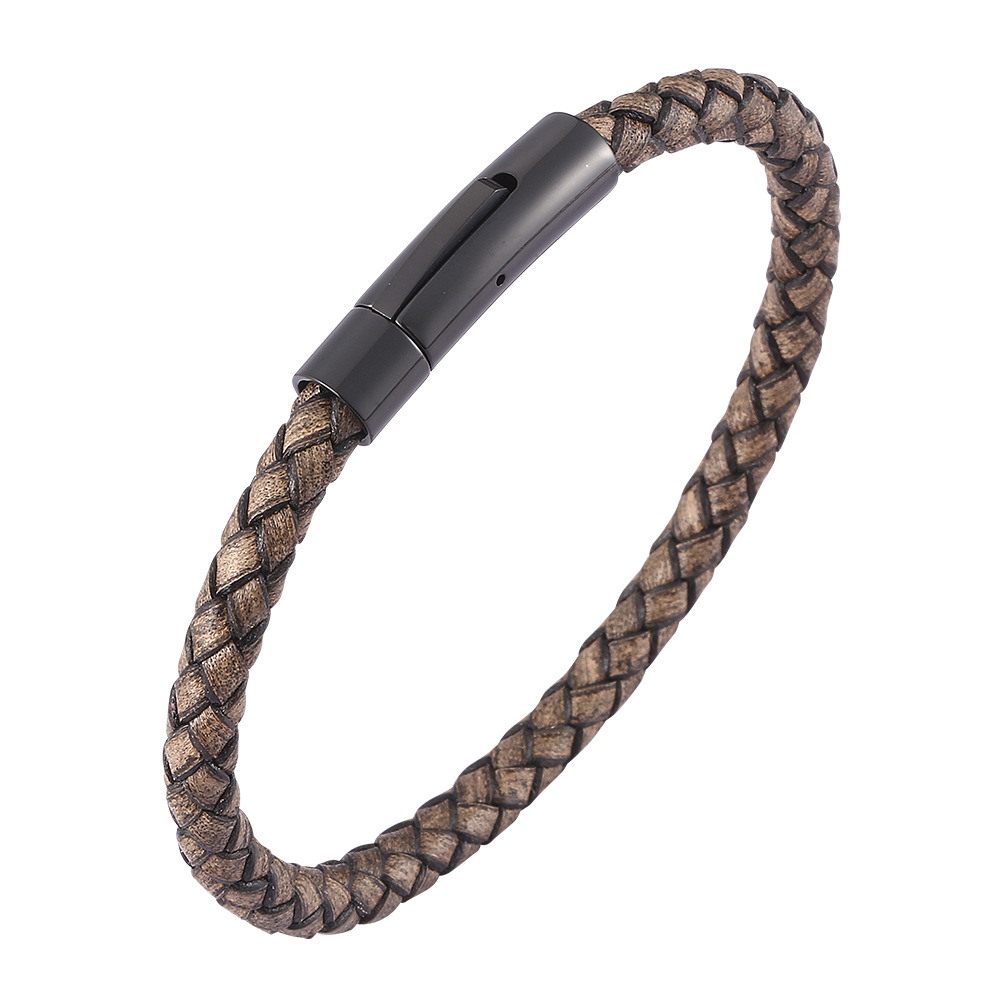 Hand-woven Leather Bracelet With Black Snap Buckle