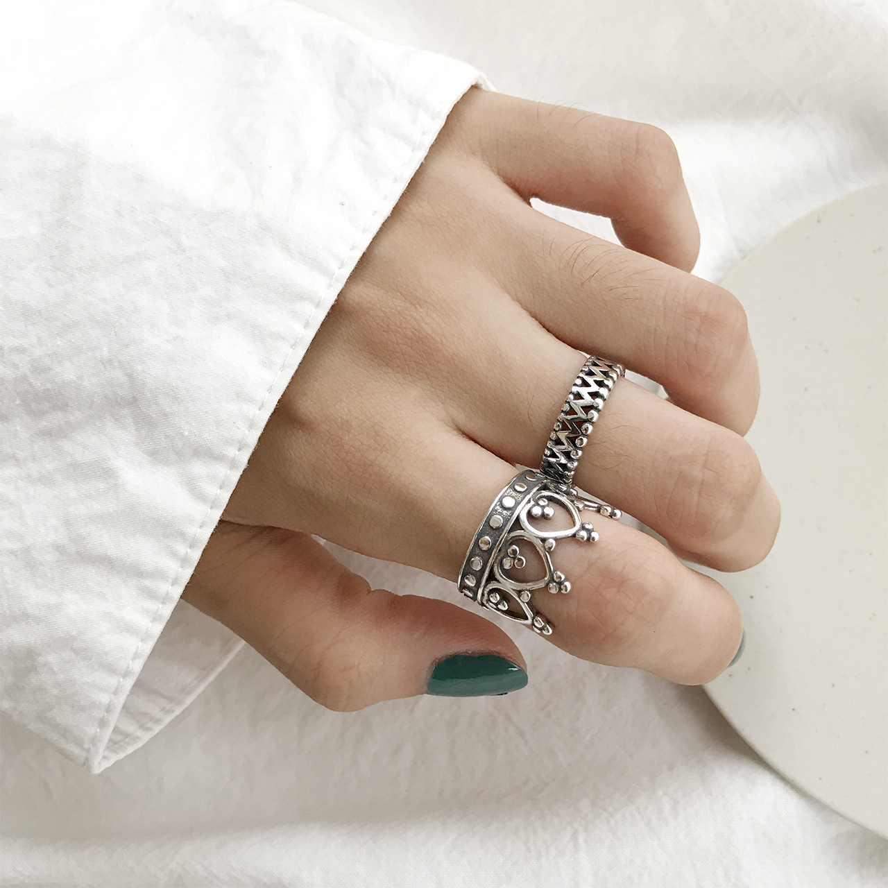 Japan And Korea S925 Sterling Silver Roman Crown Ring Lady