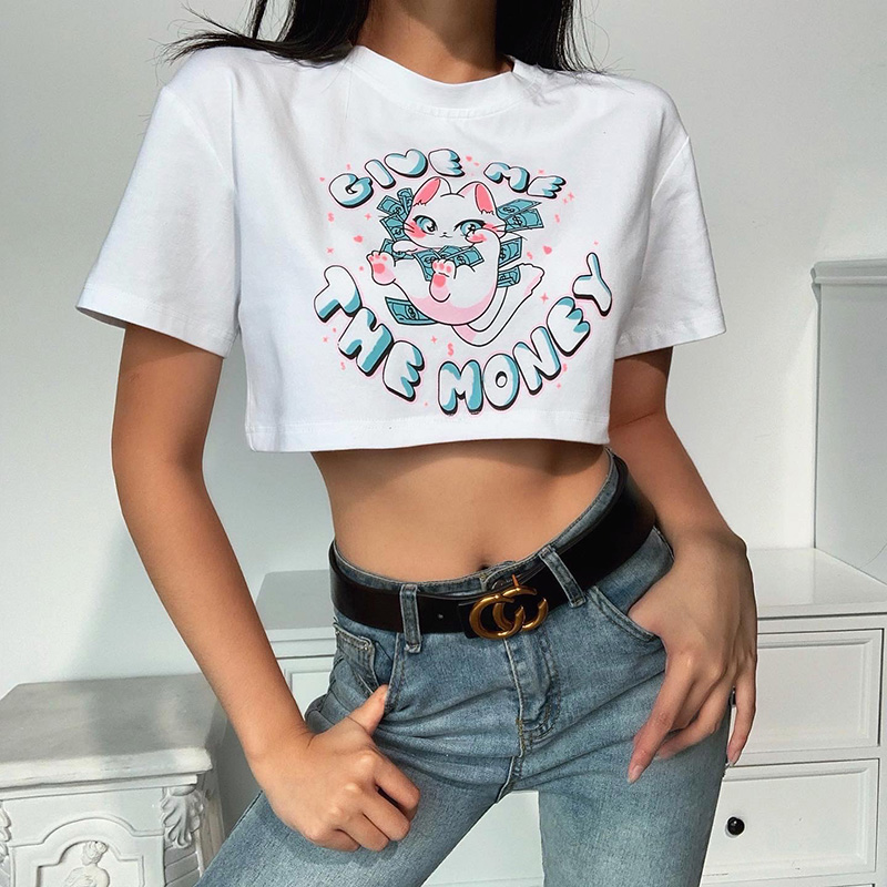 Western-style Thin High-waist Navel All-match Short T-shirt