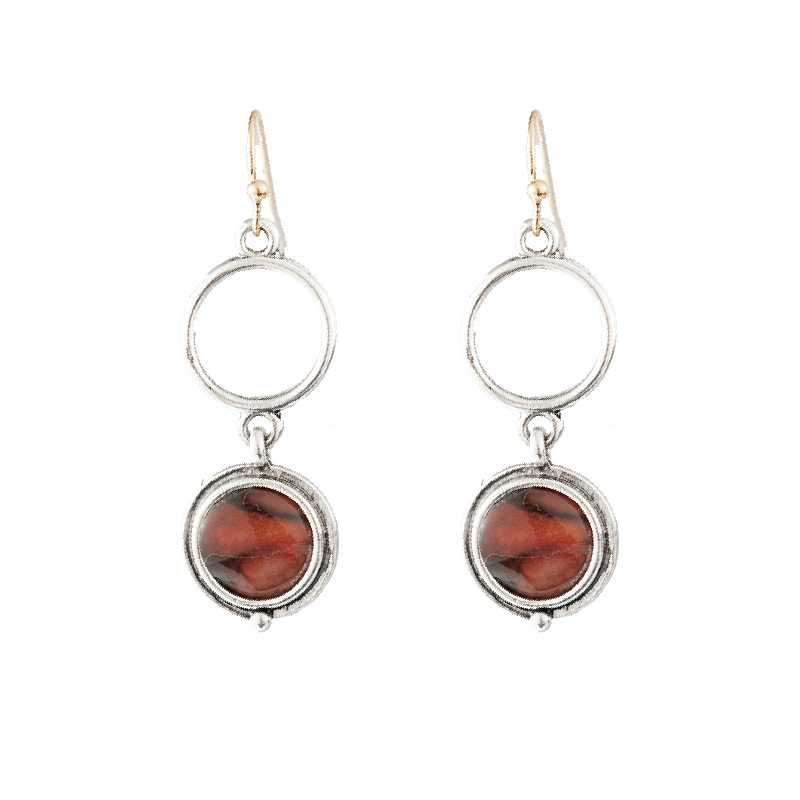 European and American Creative Double Circle Agate Red Earrings