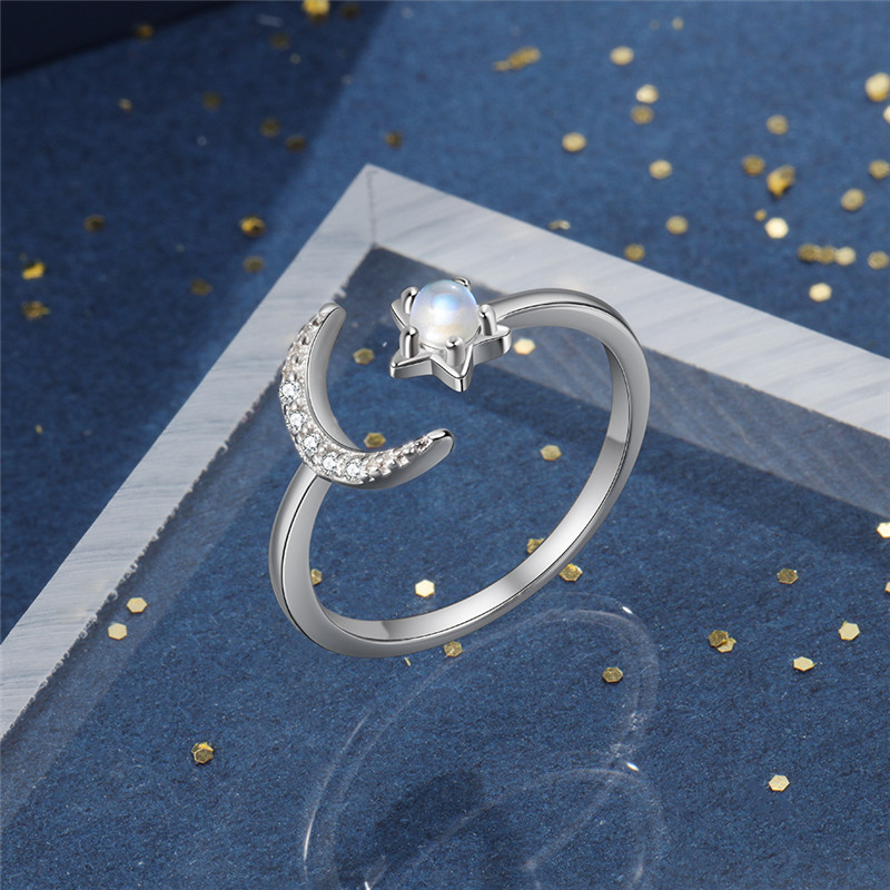S925 Sterling Silver Fashion Diamond Moon Ring