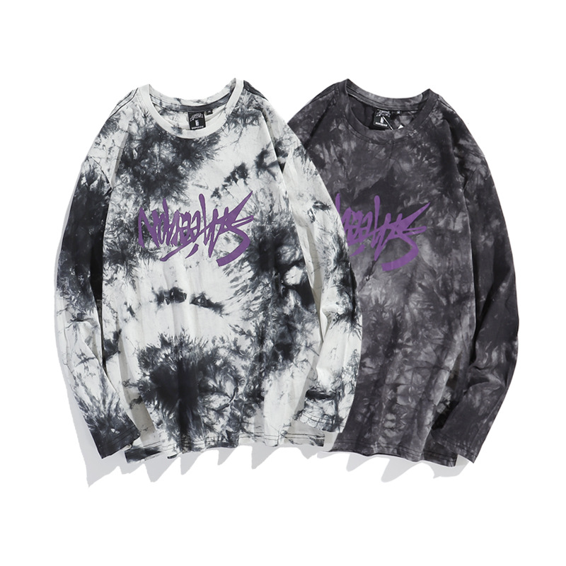 Amazon Hot Style Loose Long Sleeve Tee Tie-Dye T-Shirt Bottoming Shirt