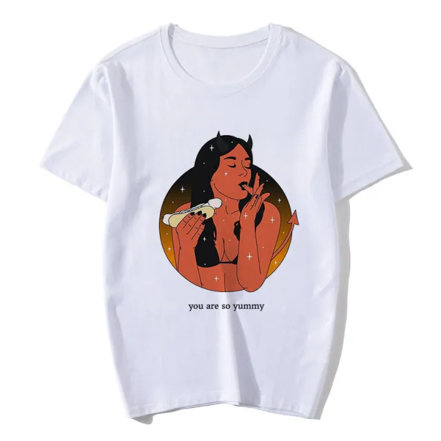 Devil Print Ladies Short Sleeve Top T Shirt Loose D M - Shop at LoveMi