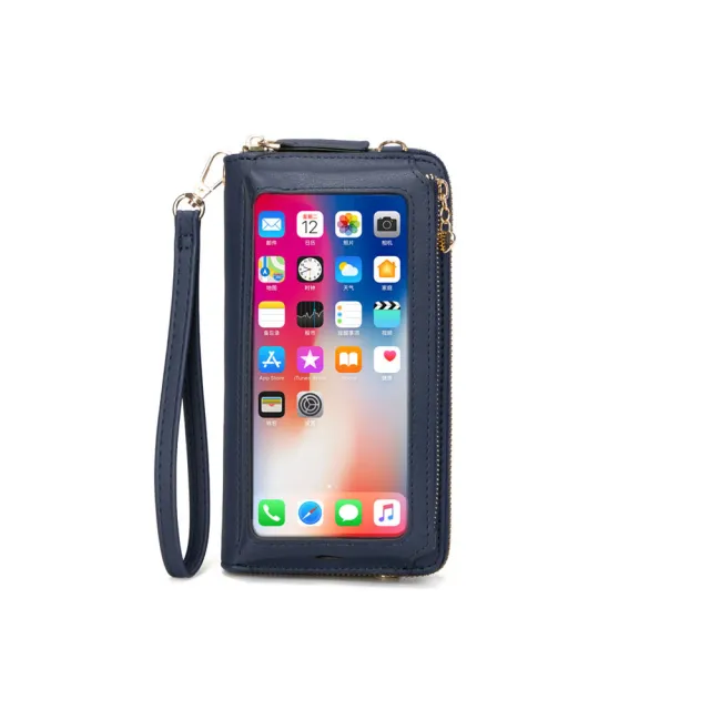 RFID Korean Version PU Ladies Multifunctional Wallet Large Capacity Ladies Touch Screen Mobile Phone Bag Single Shoulder Diagonal Small Bag Blue - Shop at LoveMi